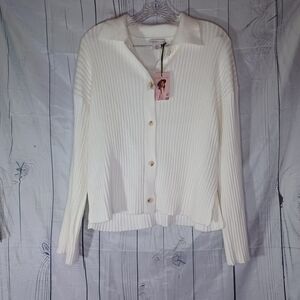 Sincerely Jules Off White Ribbed Button-Up Cardigan NWT